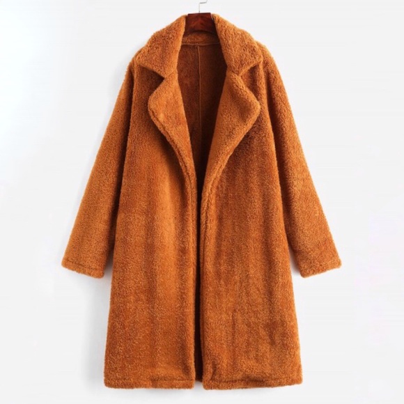 Zaful Jackets & Blazers - Zaful | Lapel Collar Plain Faux Fur Teddy Coat